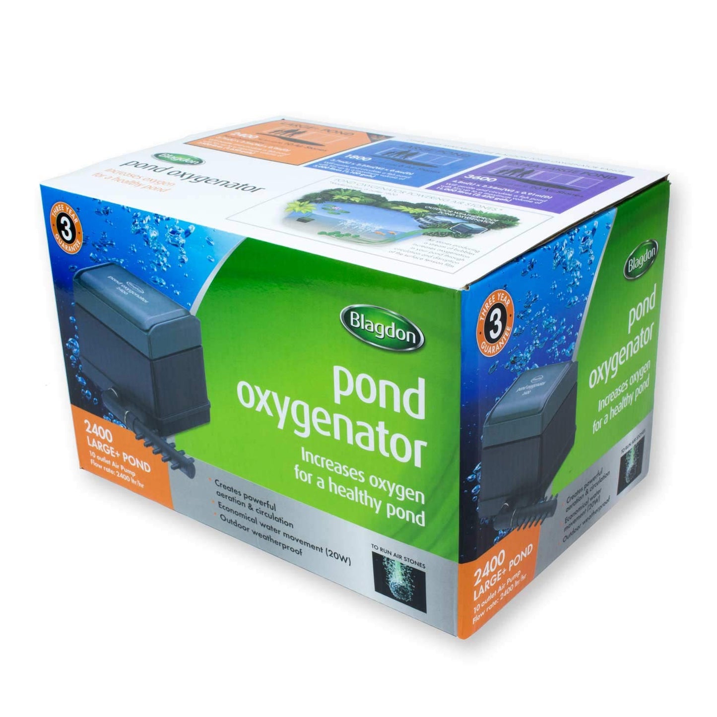 Blagdon Pond Oxygenator 2400, 10 Outlet Air Pump for Ponds Up to 15,000 Litres (Koi Ponds Up to 7,500 Litres), Suitable for Aeration and Oxygenation