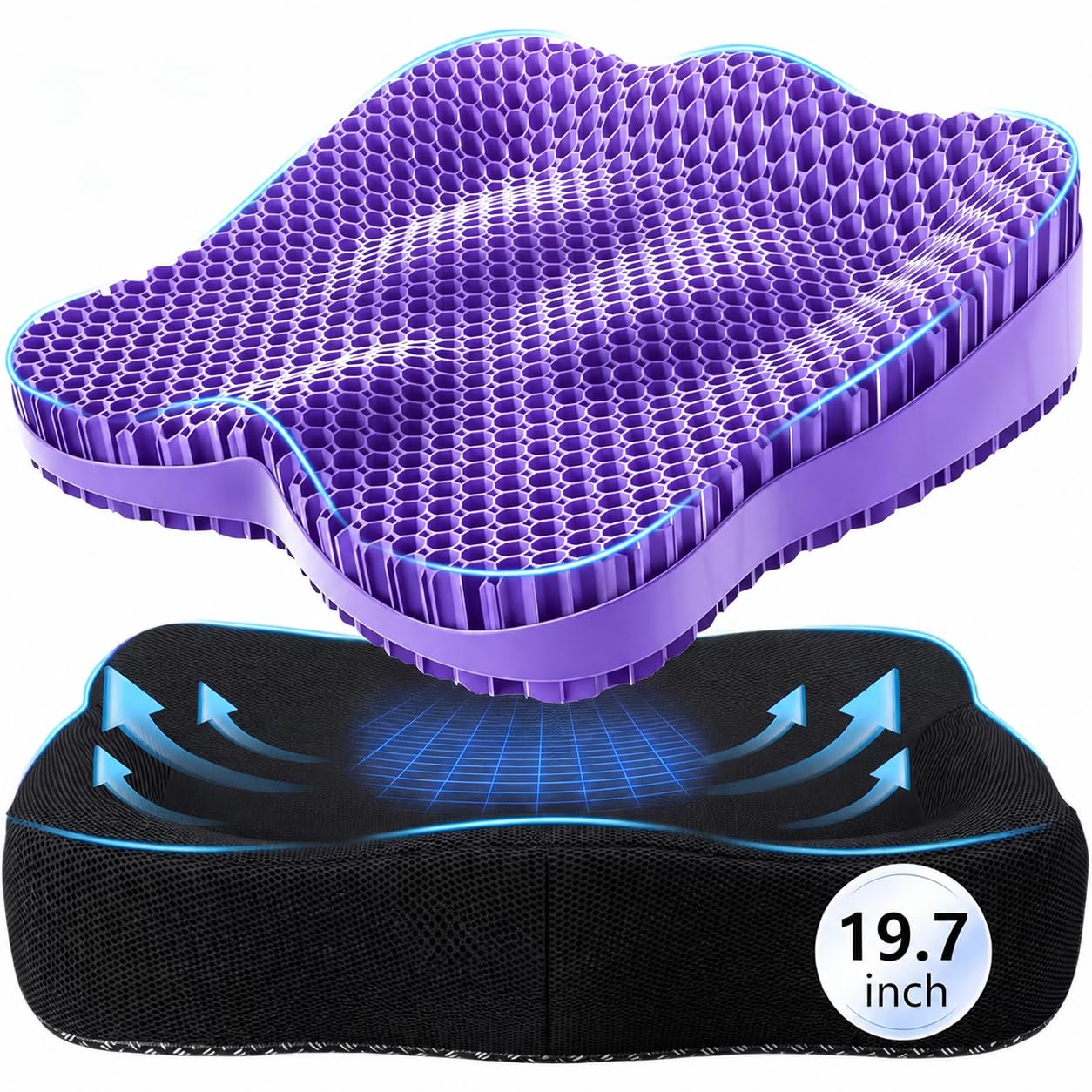 19.7in Thicken Gel Seat Cushion Pressure Relief for Long Sitting