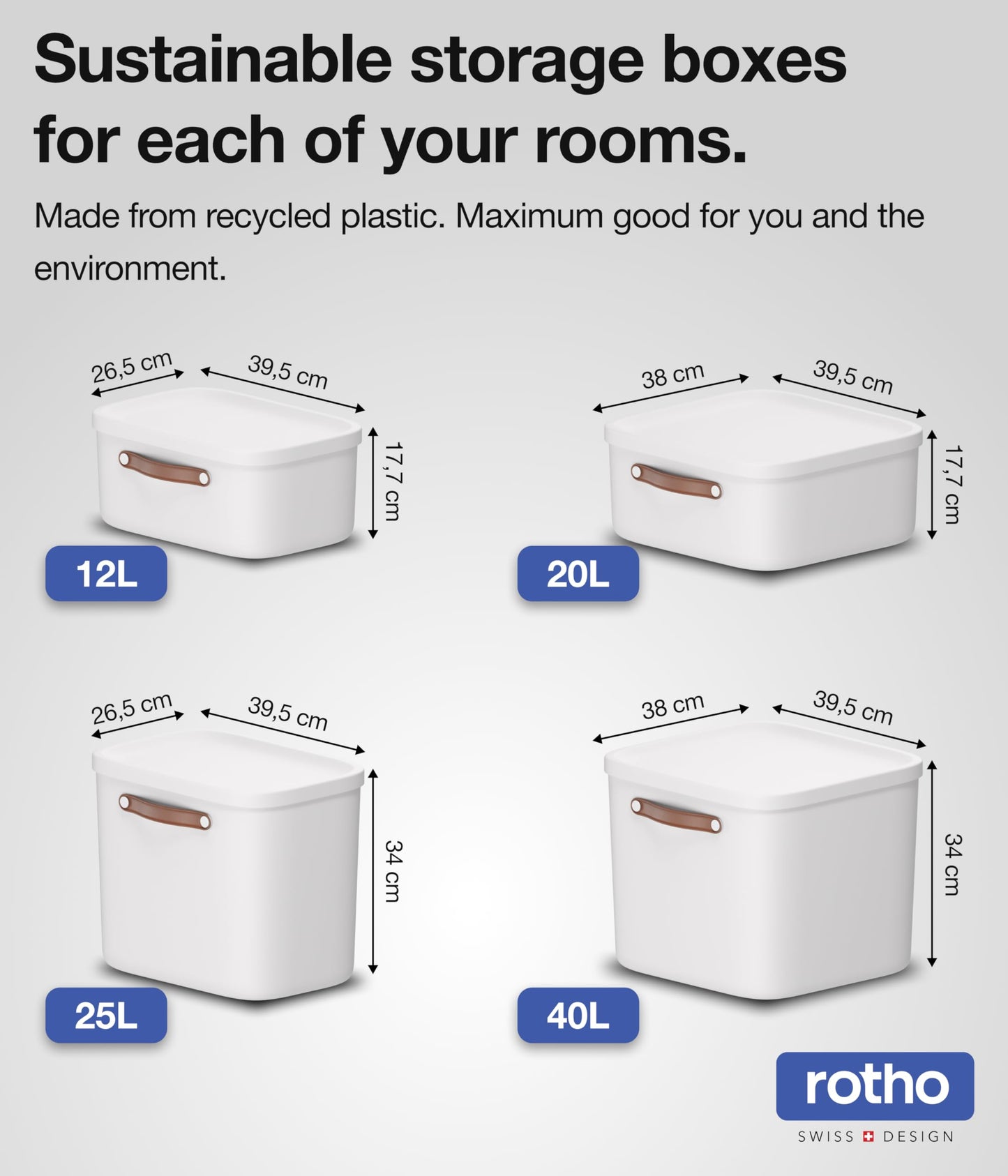 Rotho Maloja Storage box 20 l, Plastic (PP recycled), 20 (39.5 x 38.0 x 17.7 cm), White