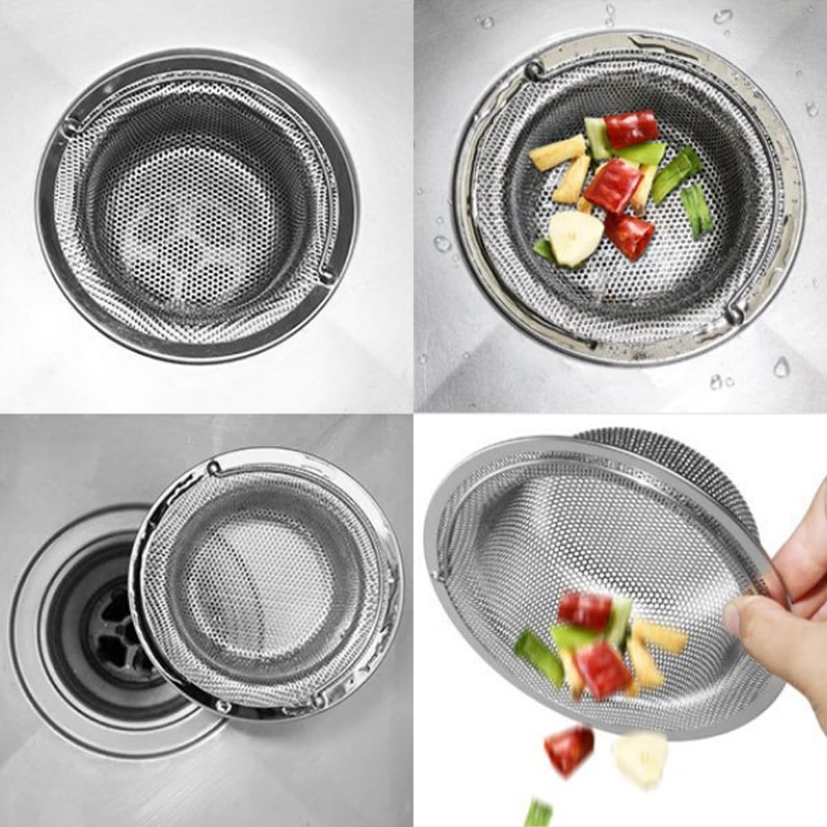 Pack of 2 Sink Drain Strainer Kitchen - Stainless Steel Sink Strainer for Sink Clog Protection Sink Strainer Drain Sink with Handle, 11 x 7.8 x 2 cm