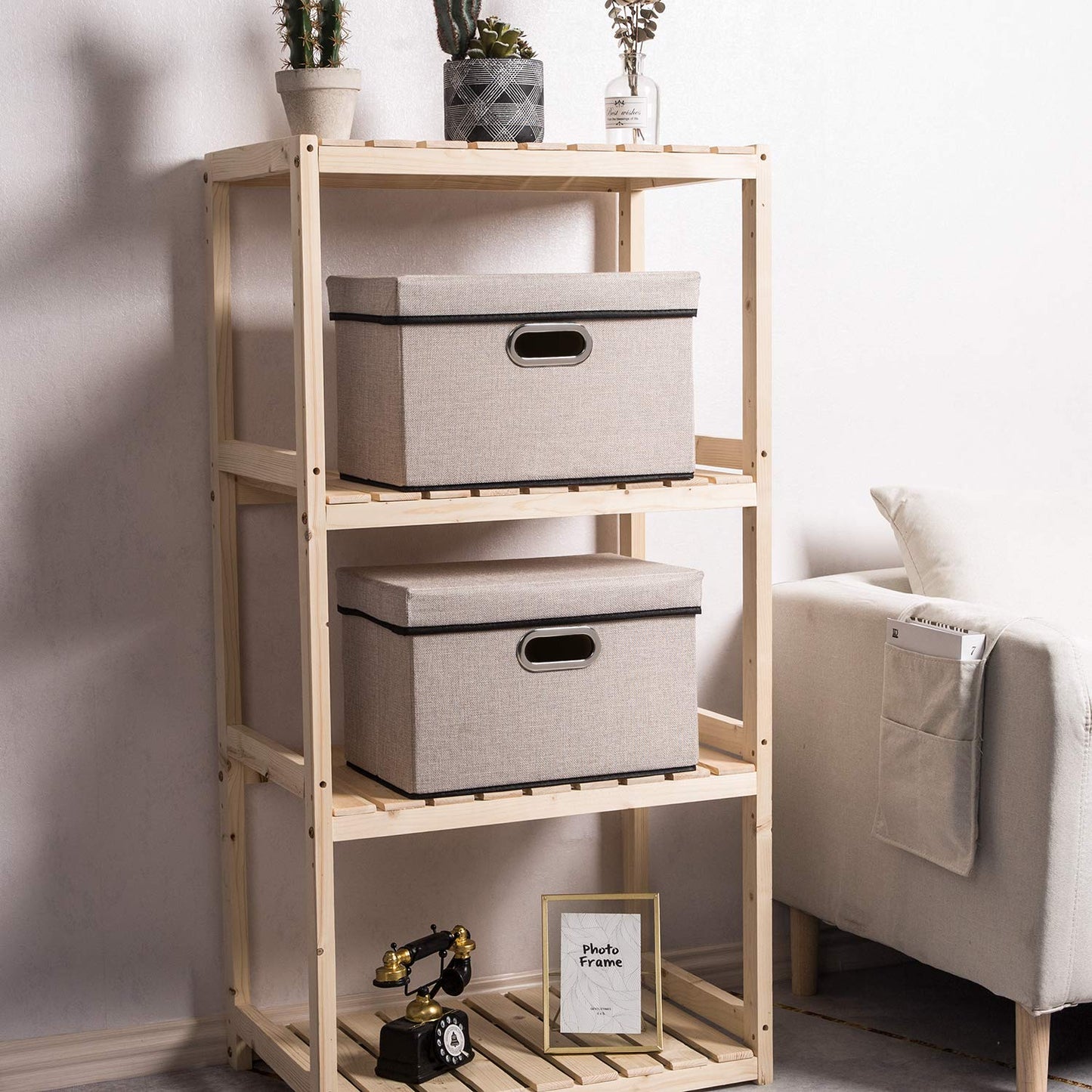 Prandom Storage Boxes with Lids,Collapsible Linen Fabric Storage Box,Decorative Bins,Really Useful Box,Clothing Storage,Stackable,38x25x25cm,Light