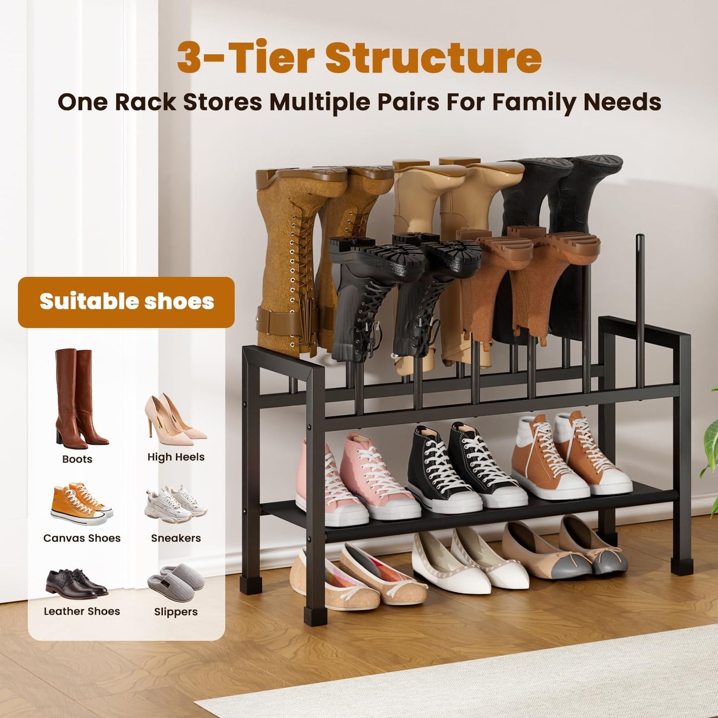 Mavivegue 2-in-1 Boot Rack & Shoe Rack,2-Tier Detachable Standing Shoe Rack
