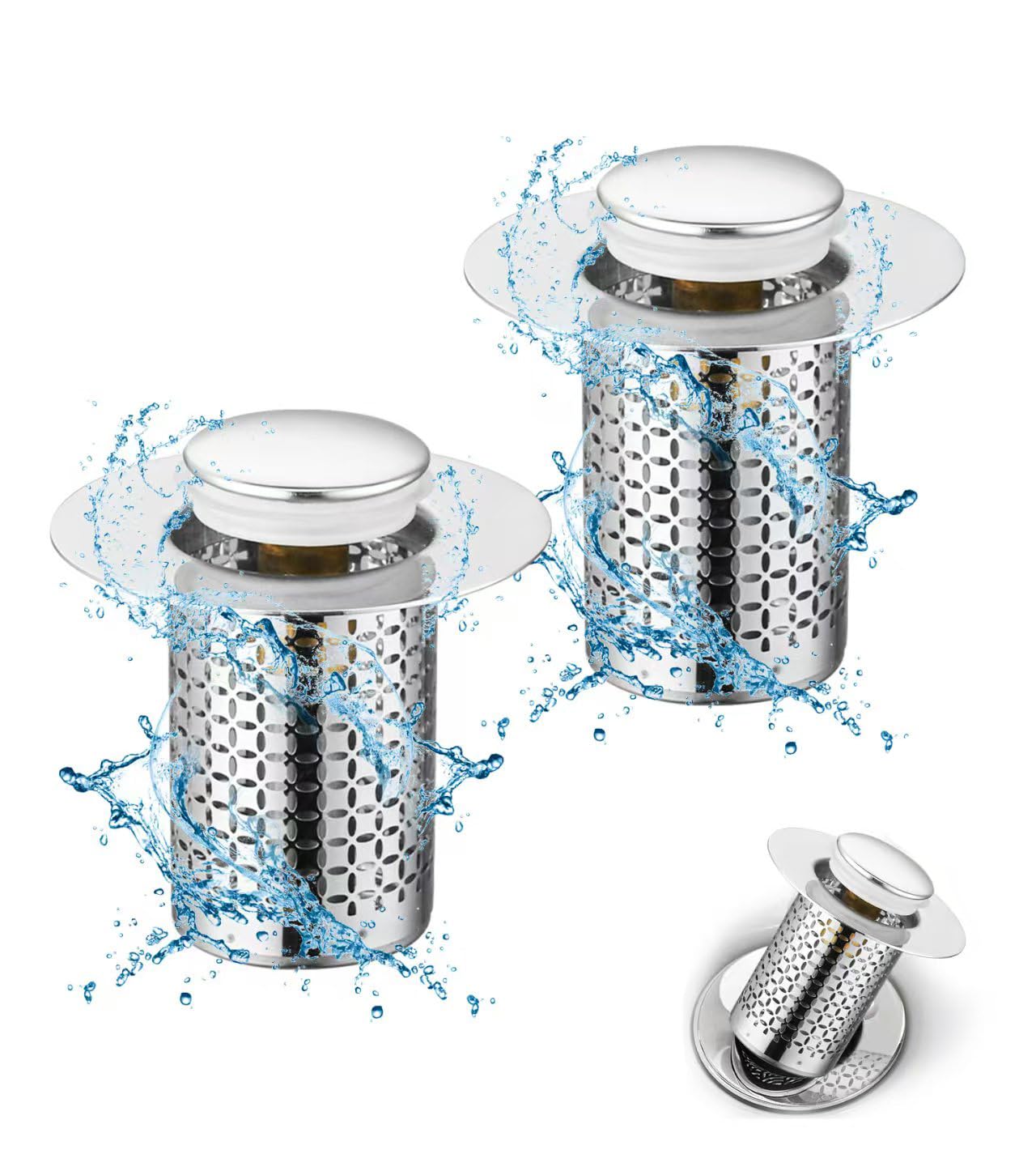 Pack of 2 Stainless Steel Pop Up Drain Strainer, Sink Plug, Sink Plug, Drain Strainer