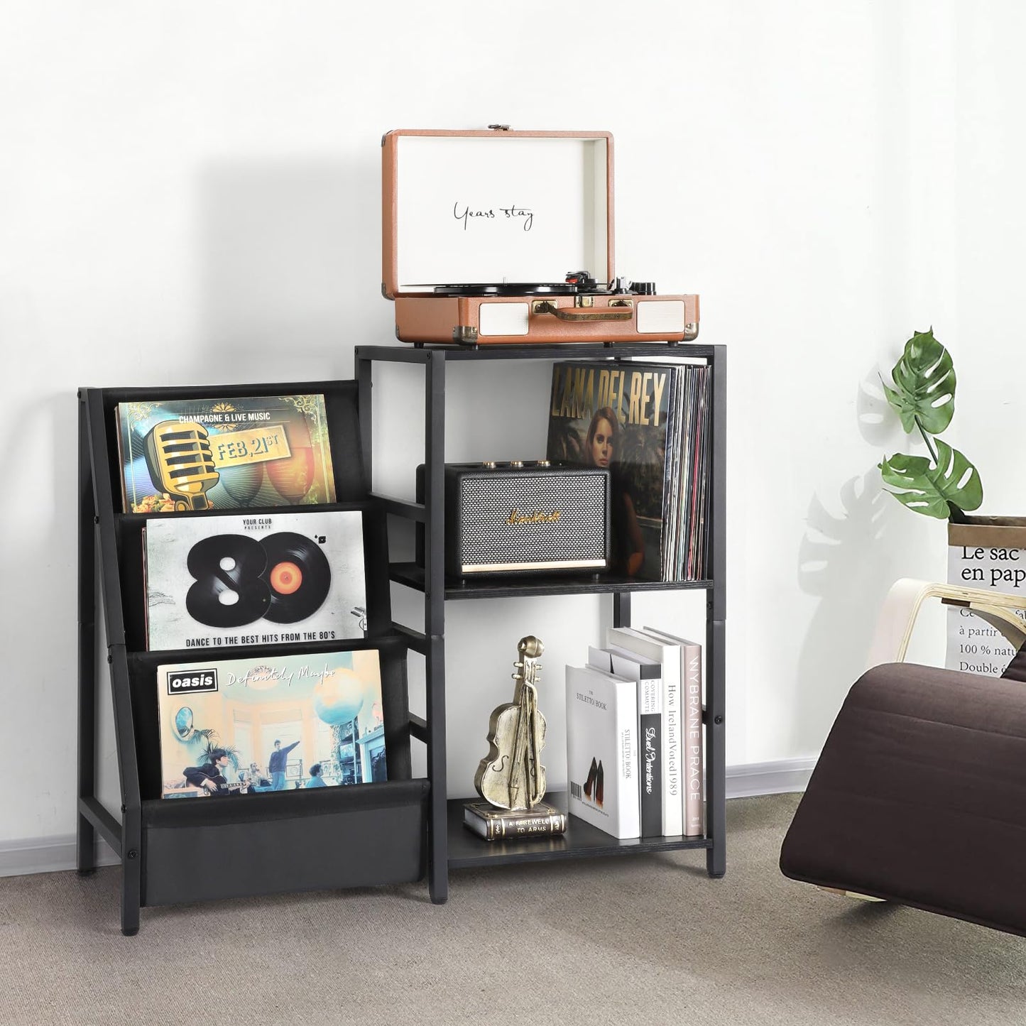Bikoney Record Player Stand, End Table with 3-Tier Vinyl Record Storage, Record Player Table Up to 200 Albums, Turntable Stand for Vinyl Records,