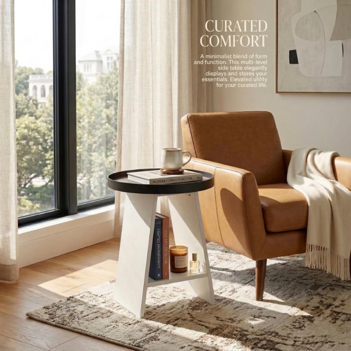 ZEXVIDA 2-Tier Round End Table with 17.7 inch Tray Top, White