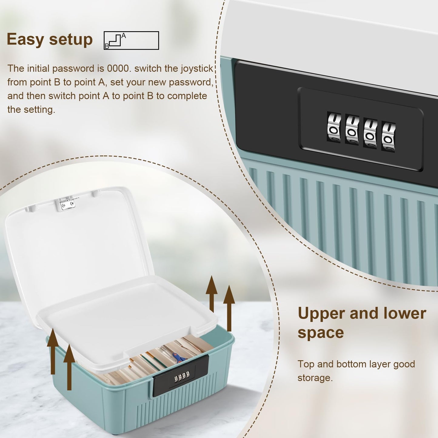 Dandelionsky Lockable Box Large Medicine Box with Combination Lock, 25×20×10cm Fridge Box with Built in Removable Tray