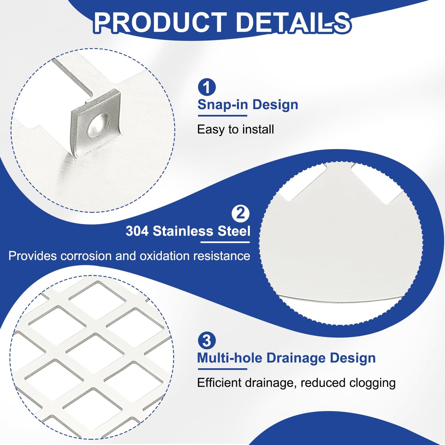 PATIKIL Shower Drain Cover 4-1/4" OD, 2 Pcs 304 Stainless Steel Round Snap-in Shower Drain Strainer Grid Replacement Cover for Bathroom Floor Lawns