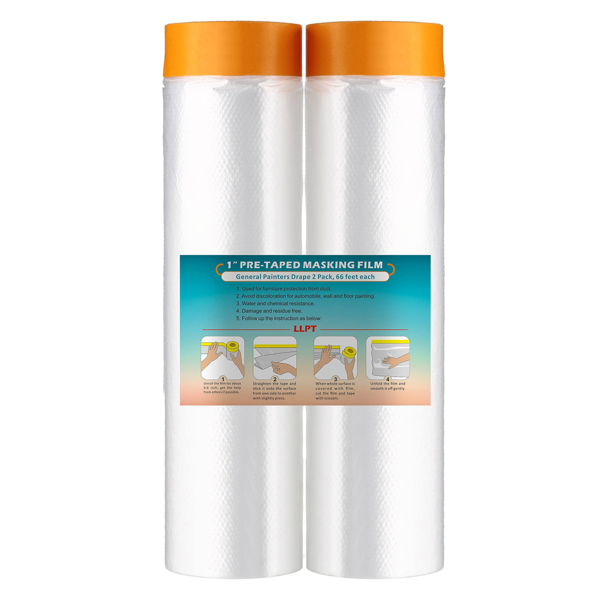 LLPT Tape and Drape Pre-Taped Masking Film | 2-Pack | Versatile Painter's Plastic Drop Cloth for Auto Wall Furniture Painting and Spraying Protection