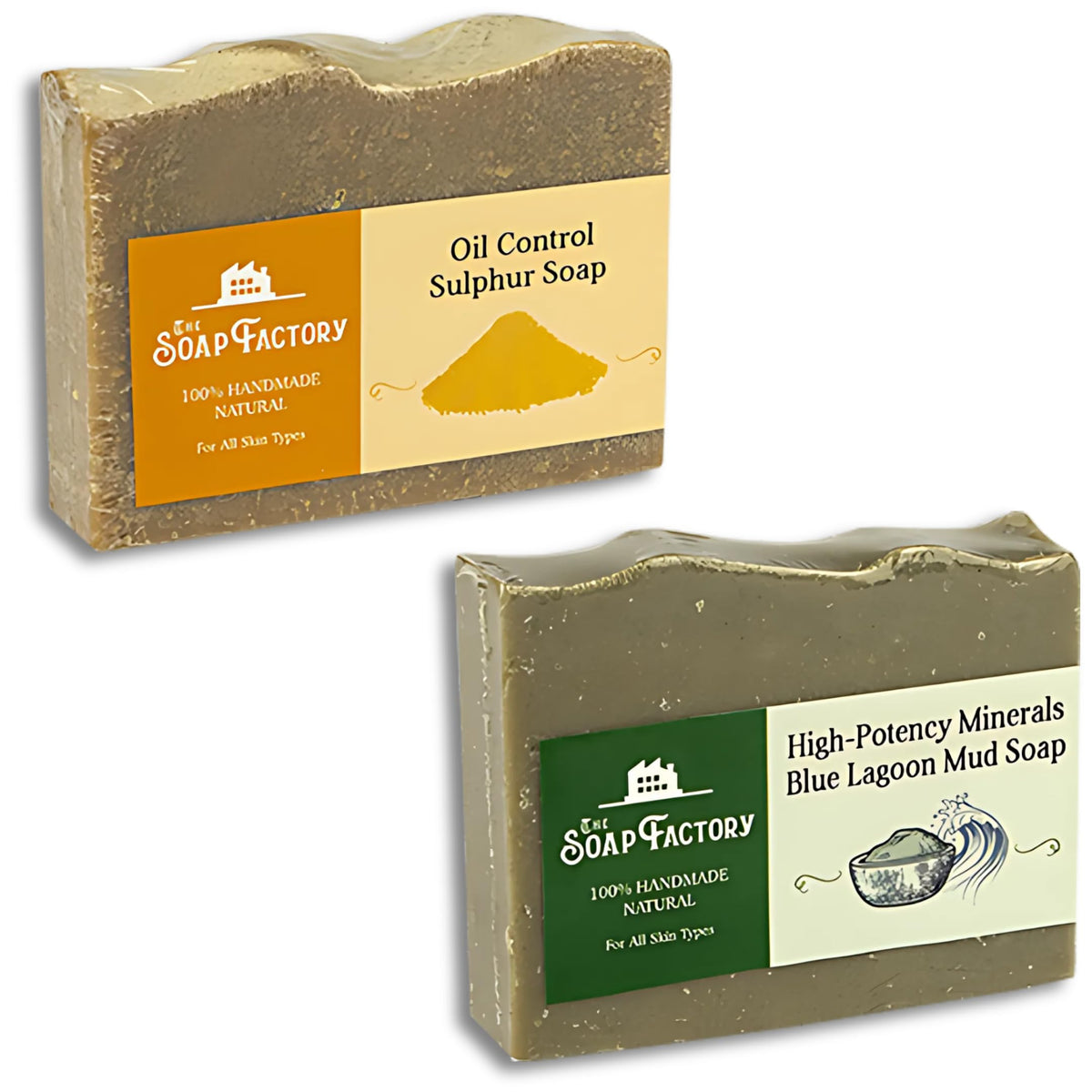 Natural Handmade Soap Duo (2 Pack) ? High-Potency Mineral Blue Clay & Oil Control Sulphur Bars ? Purifying, Anti-Acne & Skin-Balancing Deep Cleansing