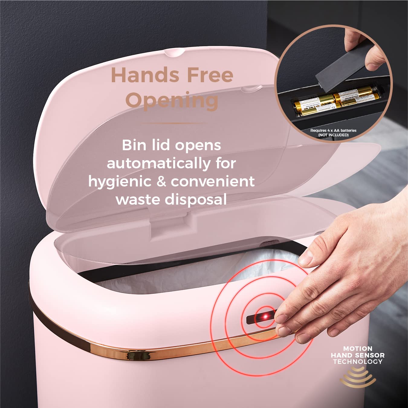 Tower T838010PNK Cavaletto Square Sensor Bin, 58L, Pink and Rose Gold