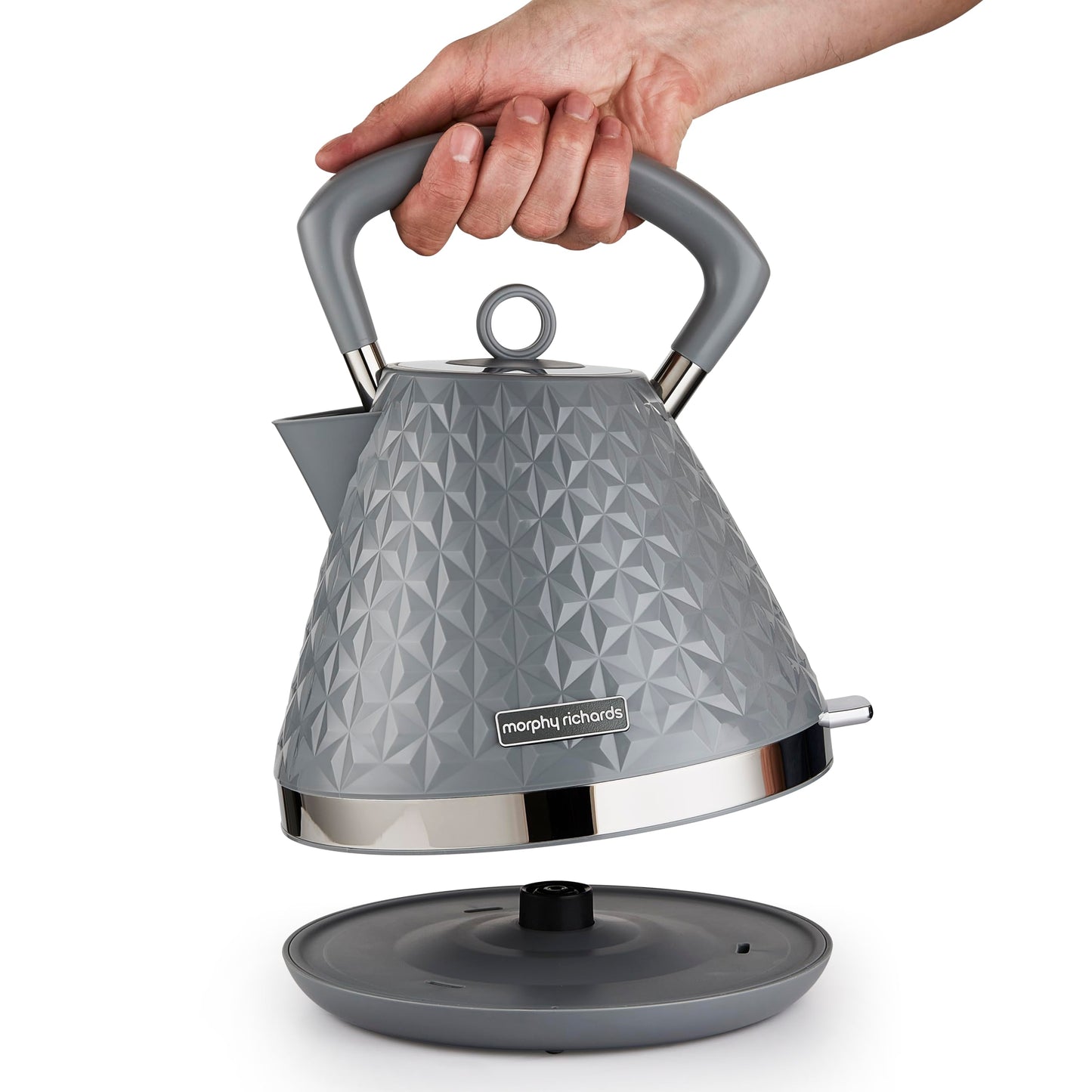 Morphy Richards Vector Pyramid Kettle, 1.5L 3kW Rapid Boil, Anti Limescale Filter, Boil Dry Protection, Water Window, Pull Ring Removeable Lid, 360