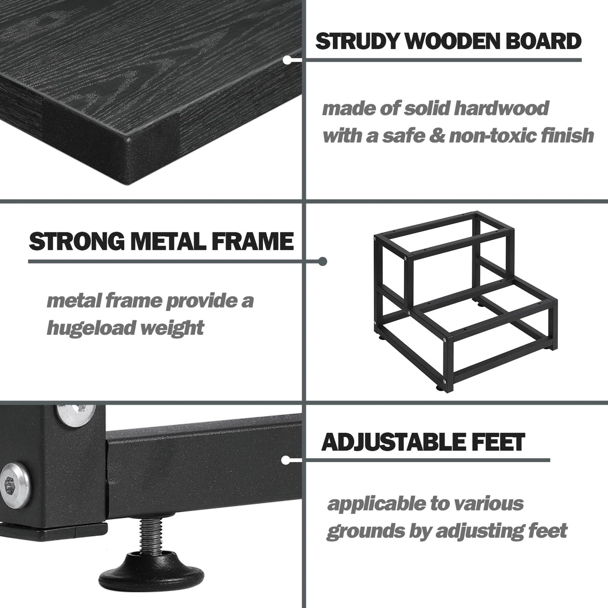 LIANTRAL Step Stool for Adults and Kids, 2 Step Stool, Heavy Duty Steel and Sturdy Wooden Stool, Load Capacity up to 200 kg, Foot Stool for Bed,