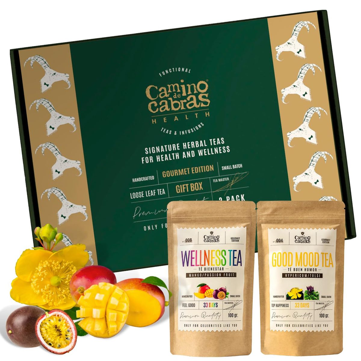 Herbal Tea Gift Set CAMINO DE CABRAS? ? Wellness & Mood Boost Loose Leaf Teas | Premium Relaxing Infusions ? 2 x 100g