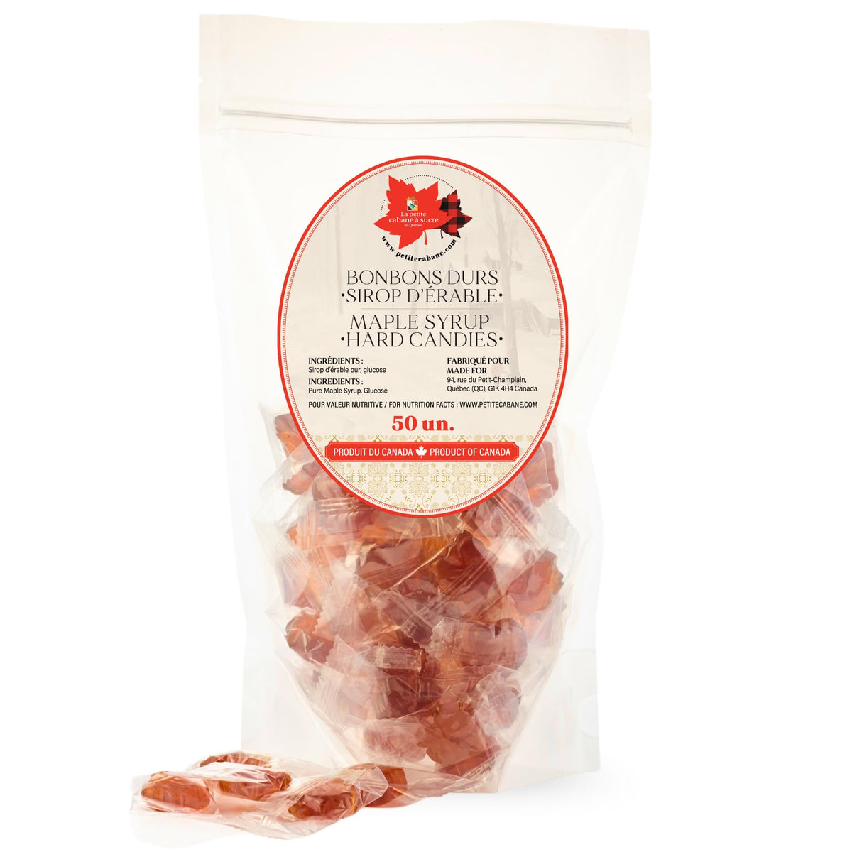 Little Quebec Sugar Shack Maple Hard Candies ? 50-Count Bag | Made with Pure Canadian Maple Syrup | Individually Wrapped | Classic Treat for Sharing,