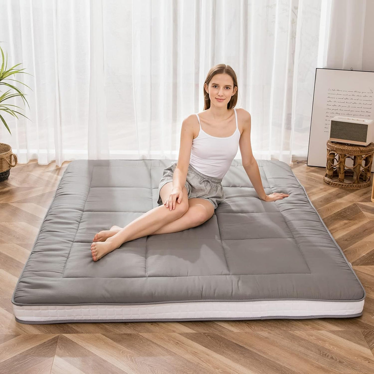 MAXYOYO Futon Mattress, Padded Japanese Floor Mattress Quilted Bed Mattress Topper