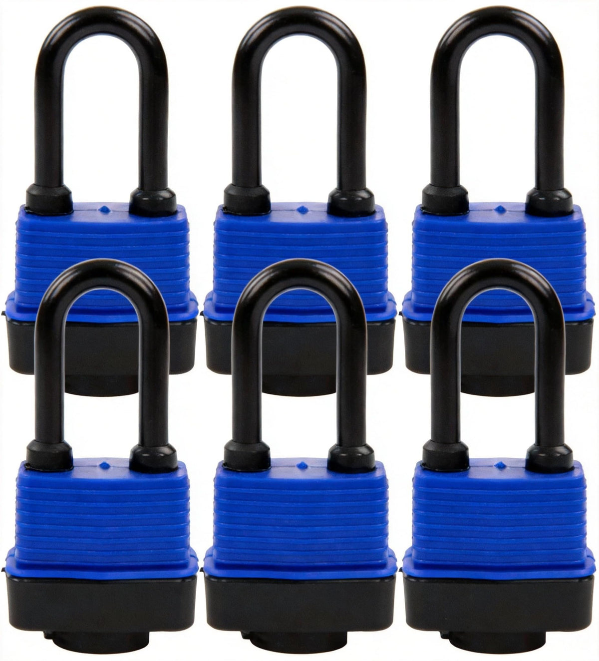 SEPOX? 6-Pack Set 44MM Weatherproof Outdoor Padlock Keyed Alike, Heavy Duty Steel Lock Body with Blue Cover Water Risistant, Long Shakle, 6 Locks with