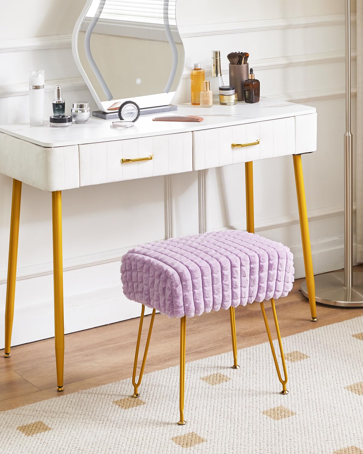 IBUYKE Makeup Vanity Chair, Rectangular Footrest Stool, Purple WBD003V