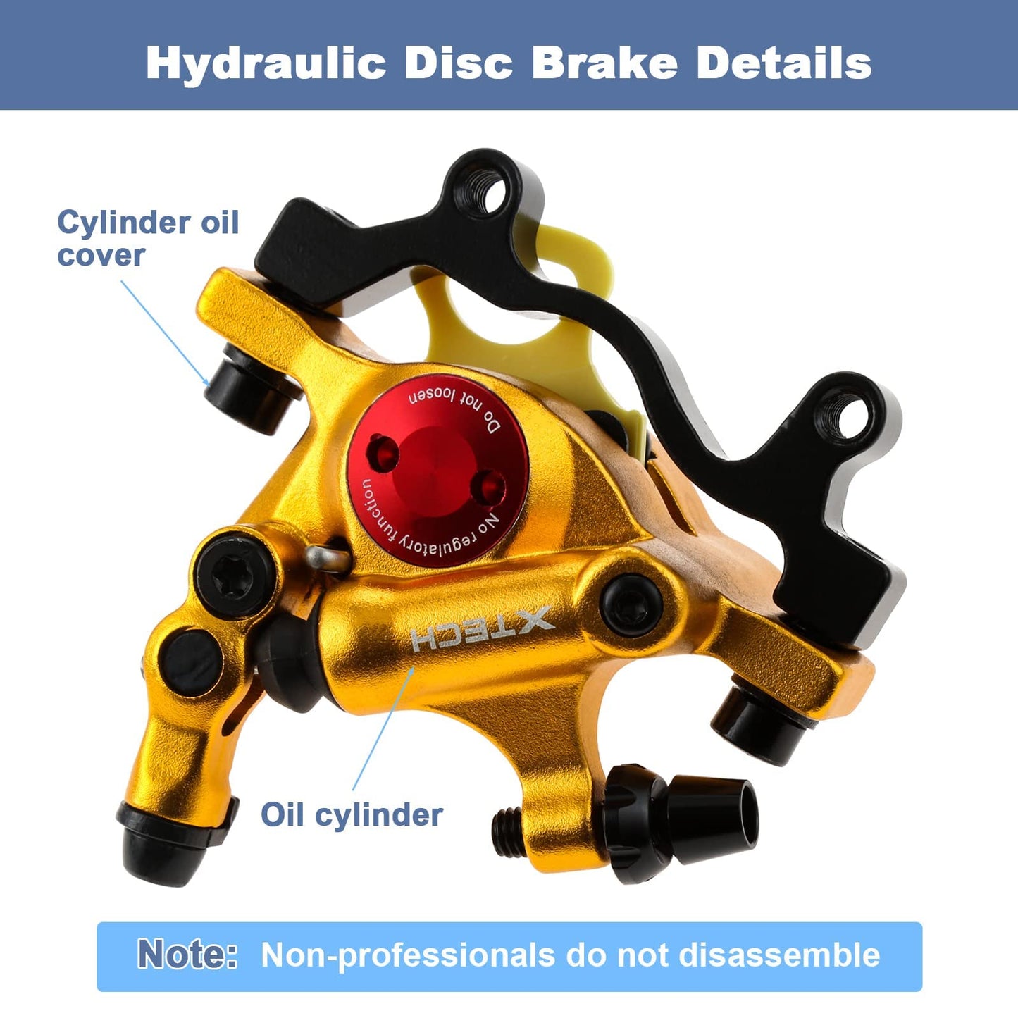 Mgoodoo MTB Hydraulic Disc Brake Set, Bicycle Disc Brake Sets Front and Rear Line Pulling Hydraulic Disc Brake, Gold, Discs 160 mm