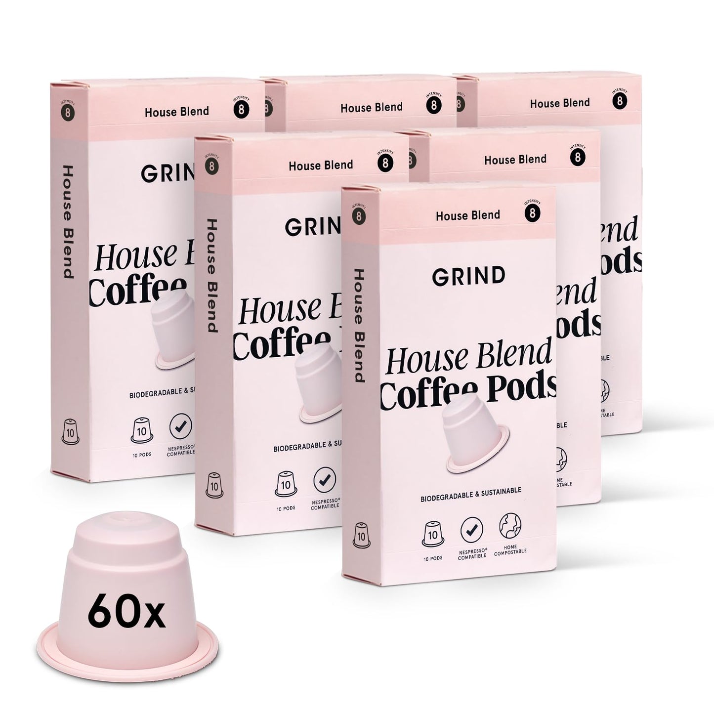 Grind House Blend Coffee Pods ? Pack of 60 Biodegradable Capsules ? 100% Arabica ? Nespresso? Original Compatible ? Home Compostable ? Barista Quality