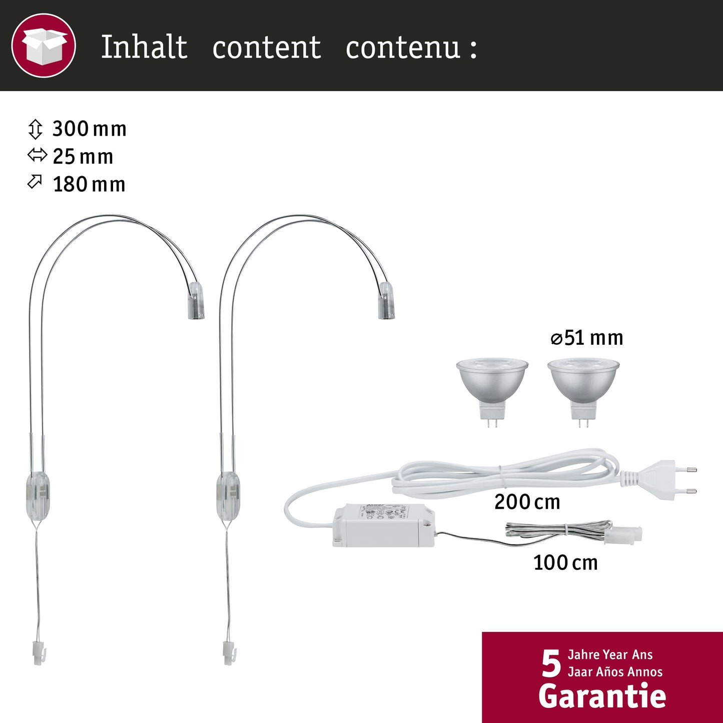 Paulmann 99908 Galeria Mirror luminaire LED Mirror Lamps II Bathroom Lamps Chrome Mirror Lighting incl. lamp 2x4W GU5.3