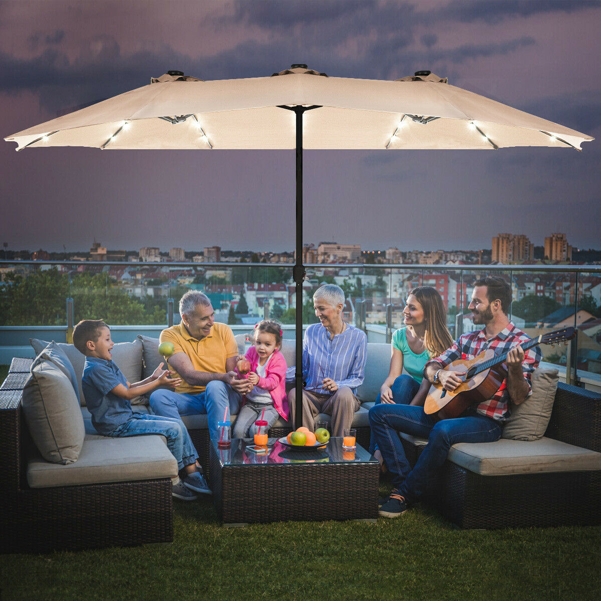 Extra Large LED Patio Double-Sided Umbrella Crank Parasol-Orange