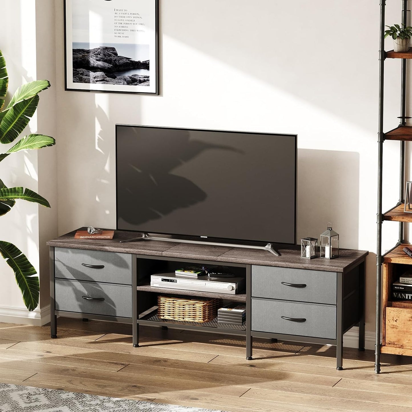 CAIYUN TV Stand with Storage, TV Table 63 Inch with Drawers for 65 70 Inch TV, TV Console Table, TV Bench for Living Room, Bedroom(Grey,63 Inch)