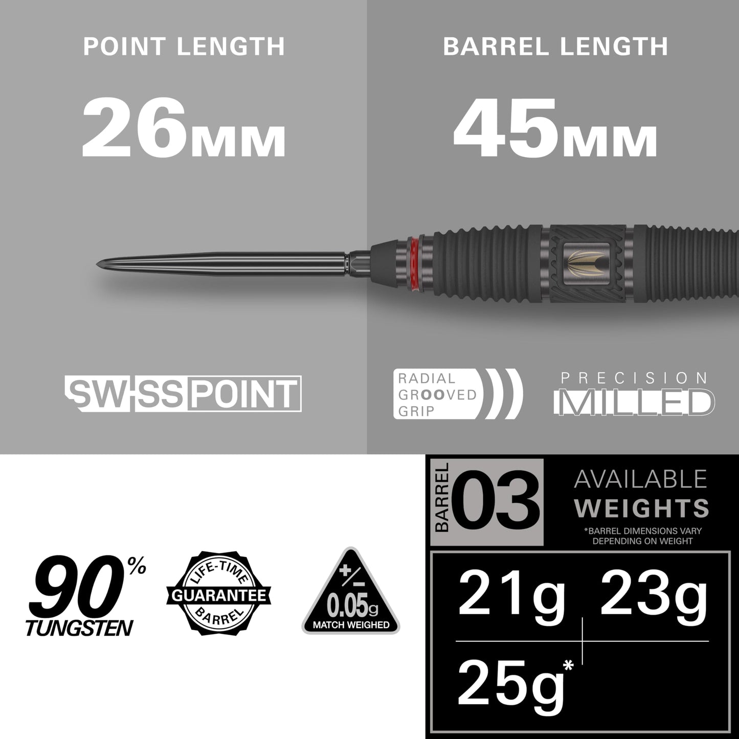 TARGET Darts Scope Steel Tip Swiss Point Darts, 90% Tungsten Dart Set, Barrel 03-23G | Steel Tip Dart Sets, Red & Black Darts, Professional Dart Set