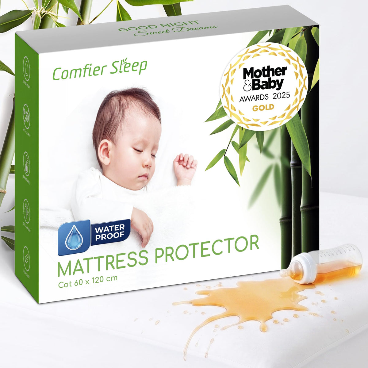 Cot Mattress Protector 60x120cm Waterproof 100% Bamboo