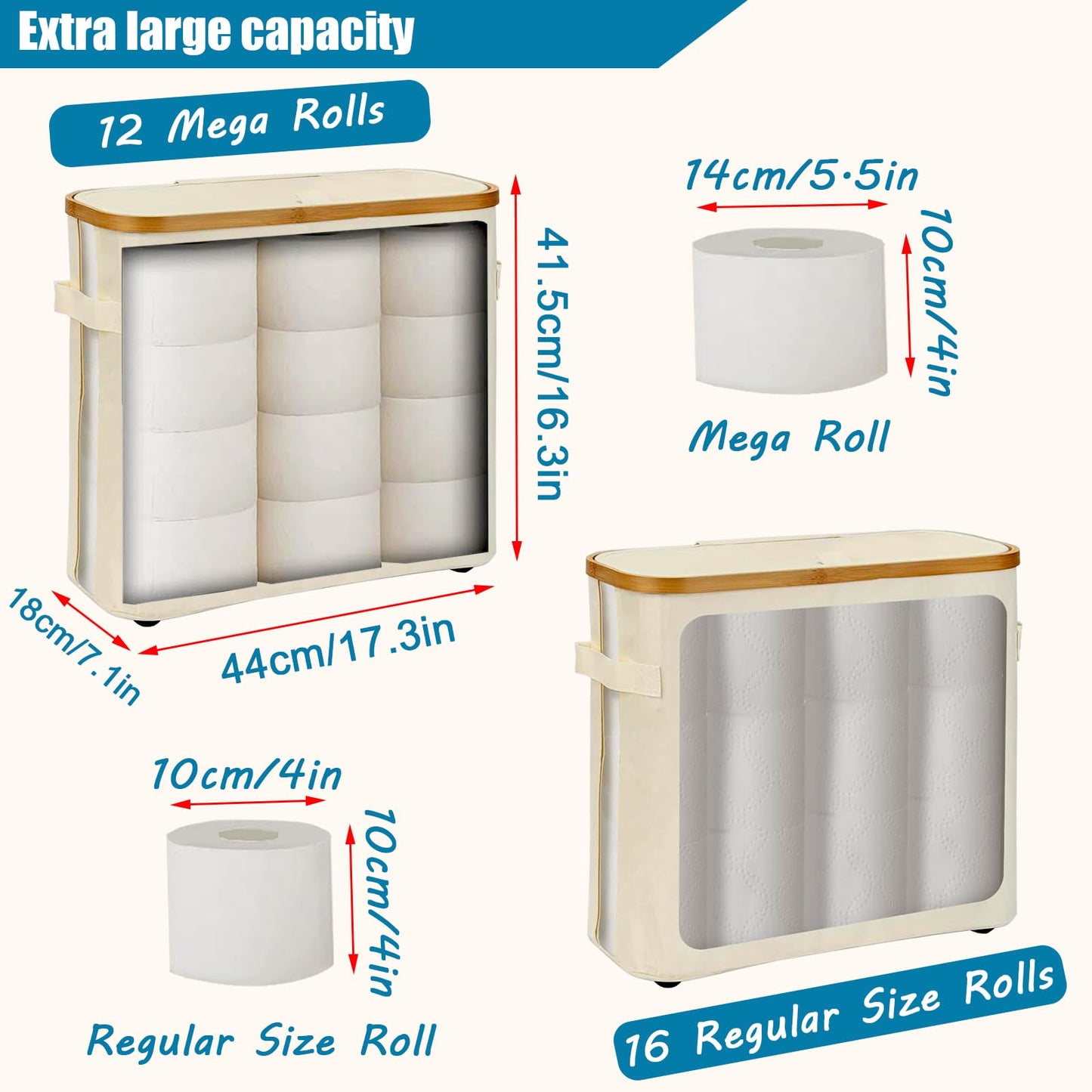 WANCHIY Toilet Roll Storage Basket 32L Foldable Waterproof Bathroom Box