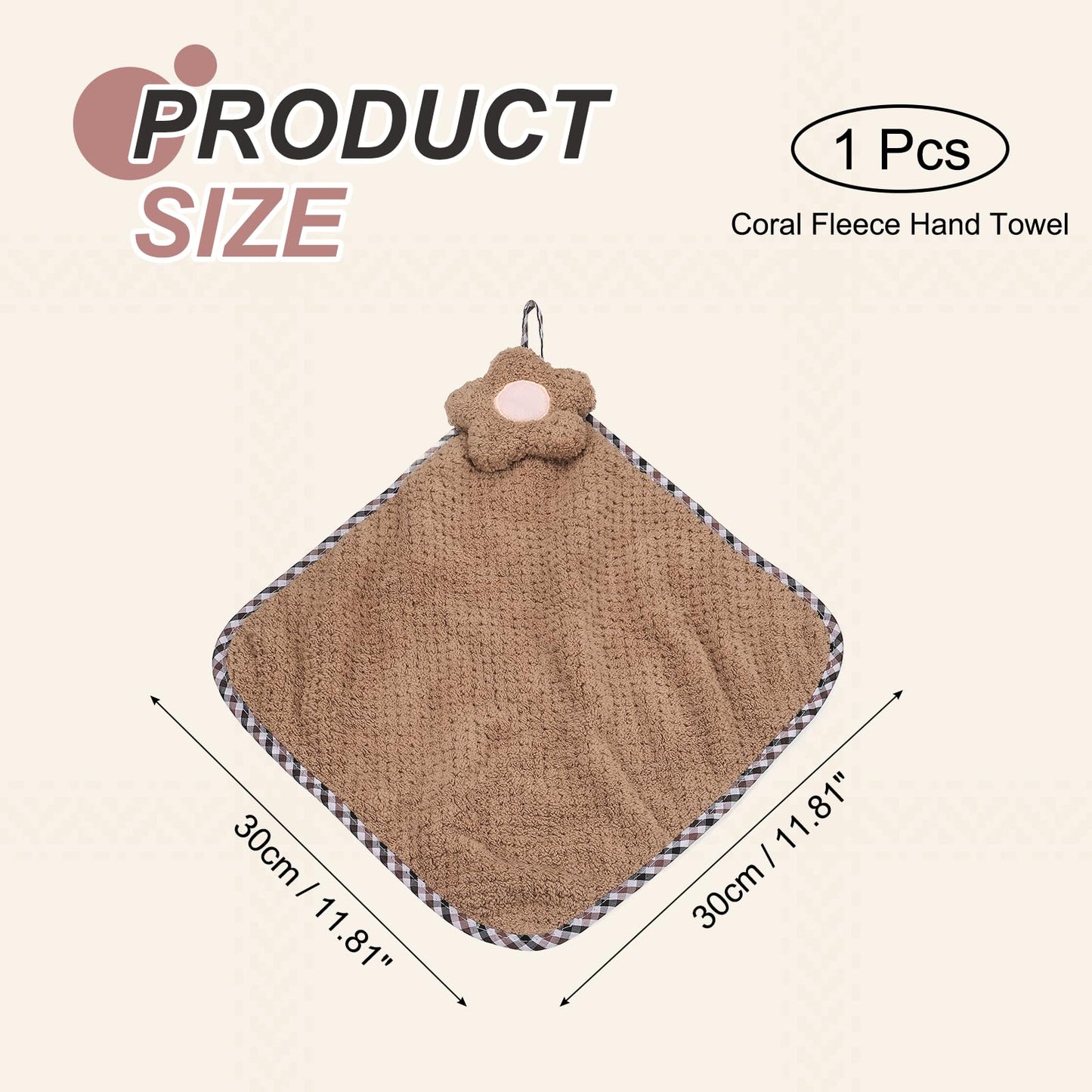 sourcing map Hand Towel, Soft Coral Fleece Hand Towels with Hanging Loop Decorative Flower Pattern Quick-Drying and Washable for Home Bathroom