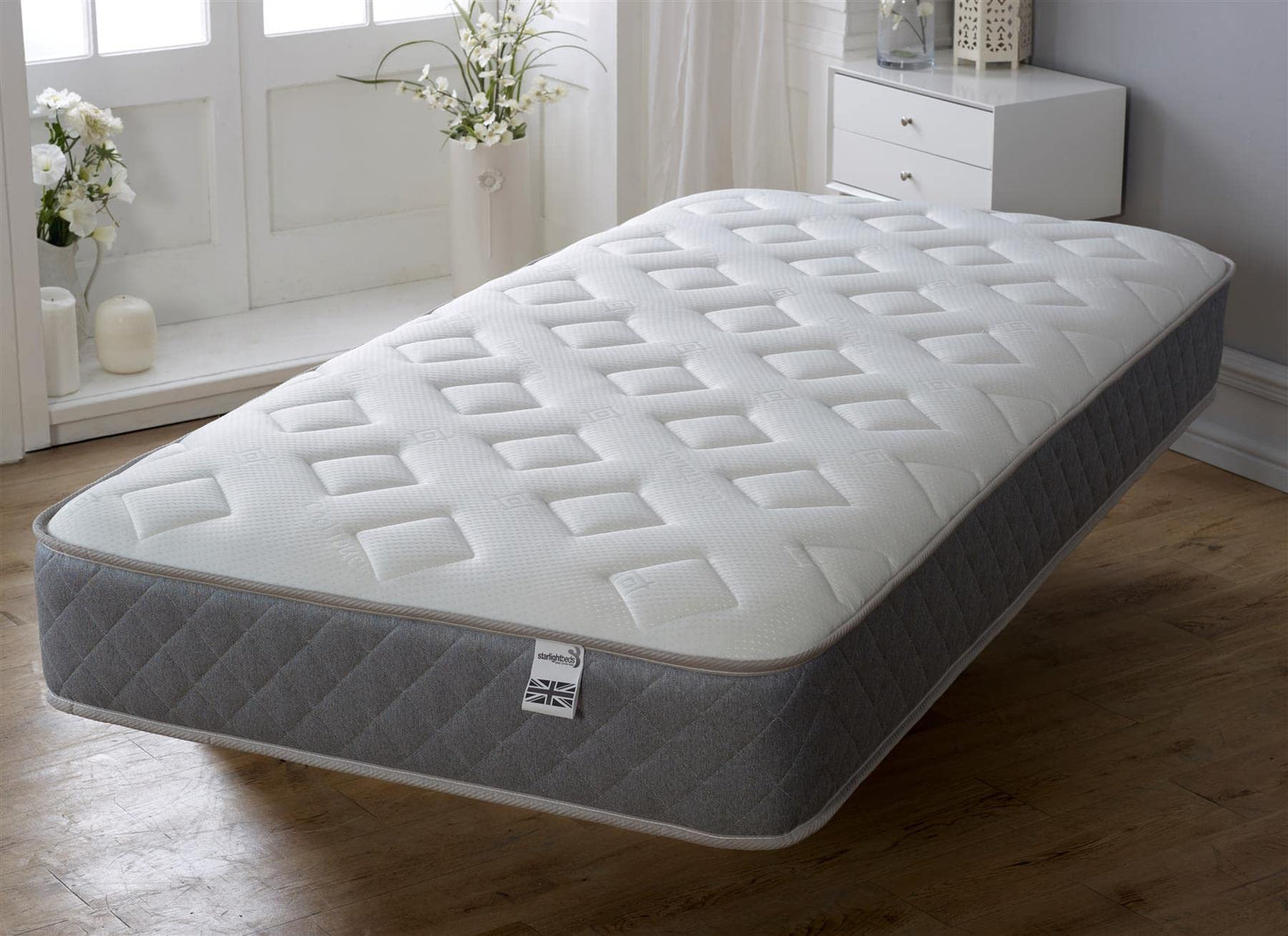 Starlight Beds Essentials Jump n Tac European Small Single Memory Foam Mattress with Springs. 7.5 Inch Hybrid 80x200 Budget Mattress. Soft, Grey