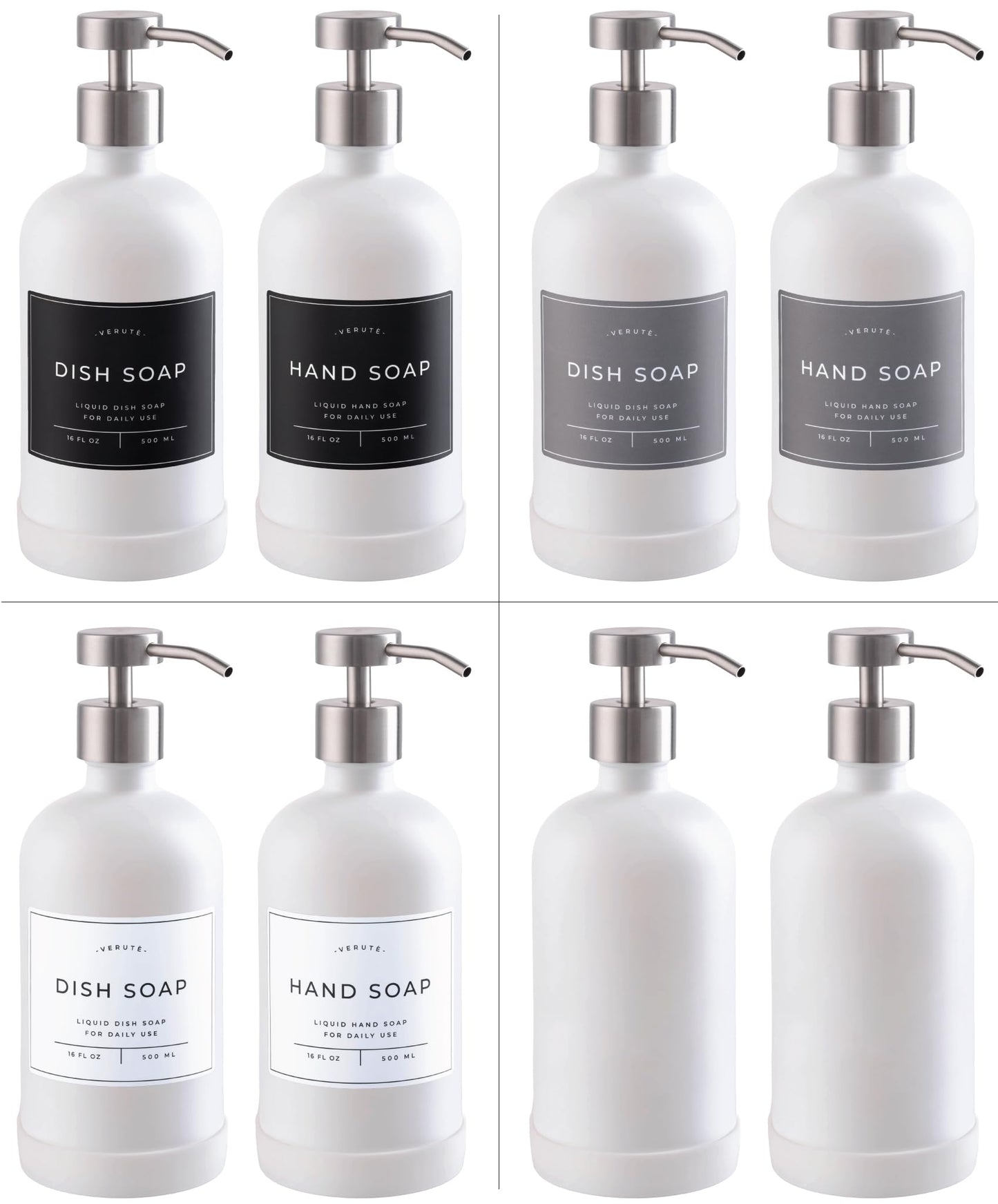 Glass Soap Dispenser Set for Kitchen & Bathroom - 2 x 500ml Refillable Glass Bottles with Stainless Steel Pumps