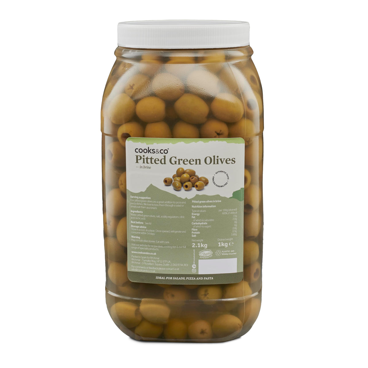 Cooks&Co Pitted Green Olives 2 x 2.1kg