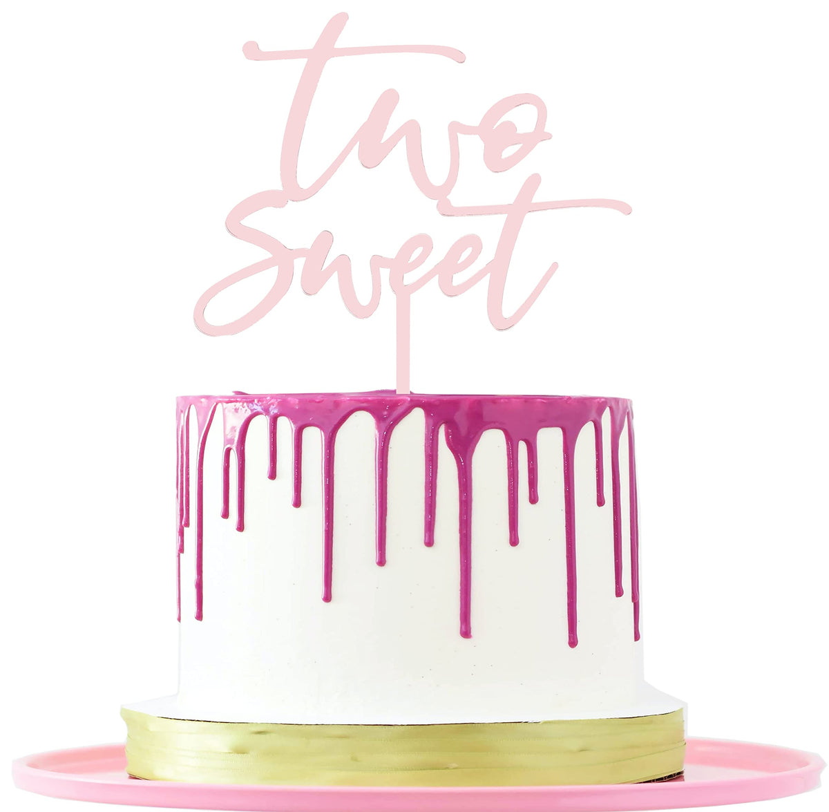 LOVENJOY Two Sweet Cake Topper 2nd Birthday for Cute Girl, Rose Gold Acrylic, Gift Boxed