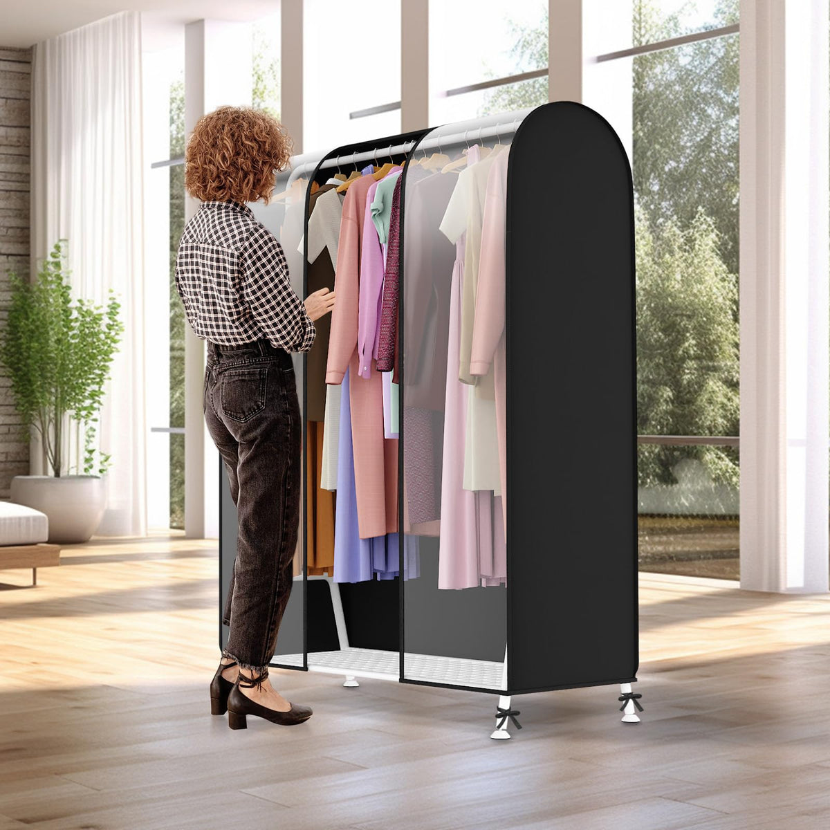 Syeeiex 3.6ft Translucent Clothes Rail Cover with Double Strong Zipped 43" Dustproof Cover Protective Zip Cover for Hanging Garment
