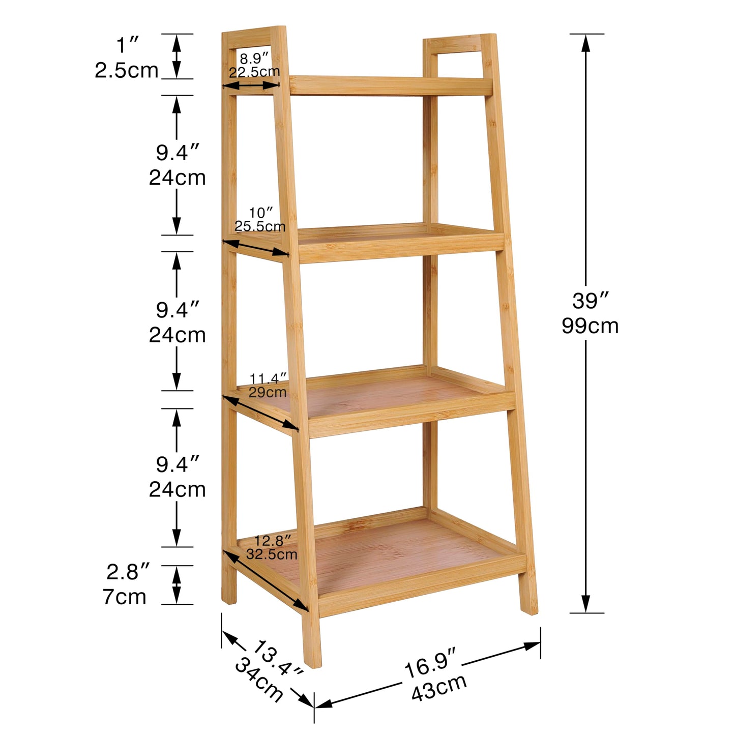 SMIBUY Bamboo Ladder Bookcase, Bathroom Storage Rack Organizer, 4 Tier Freestanding Plant Display Stand Space Saver Shelves for Bedroom, Kitchen,