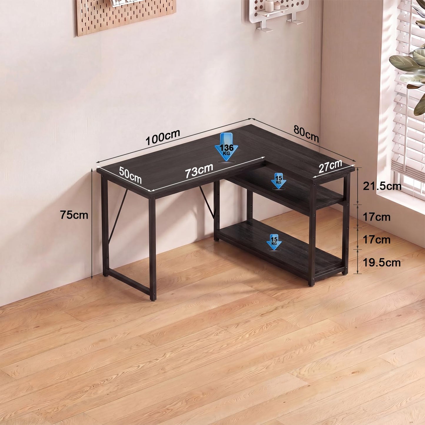 JUMMICO Small 100x80cm L-Shaped Corner Desk with Storage,Compact Corner Computer Desk for Home Office, Black