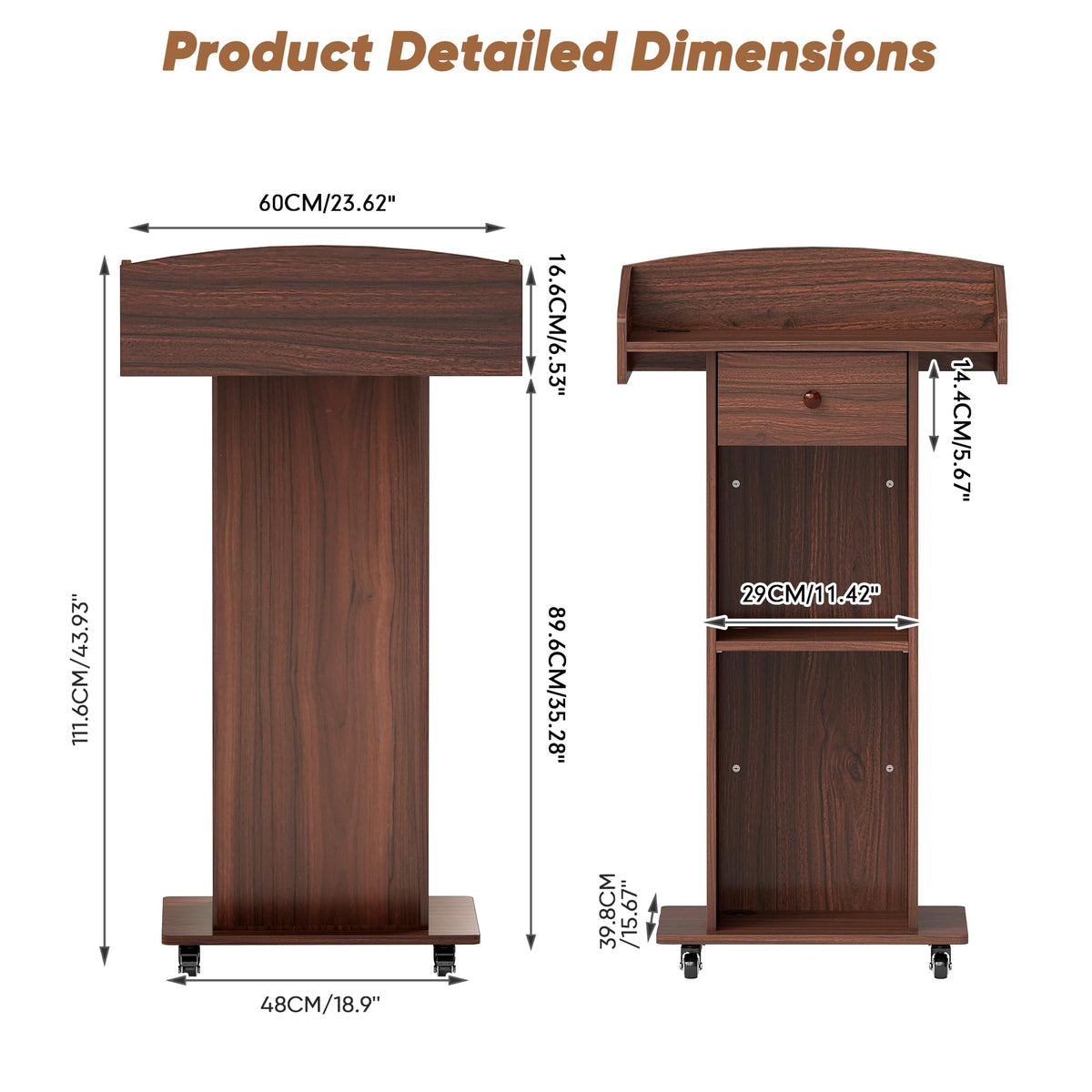 Suuiwau Podium Stand with Wheels & Concealed Cable Hole for Mics