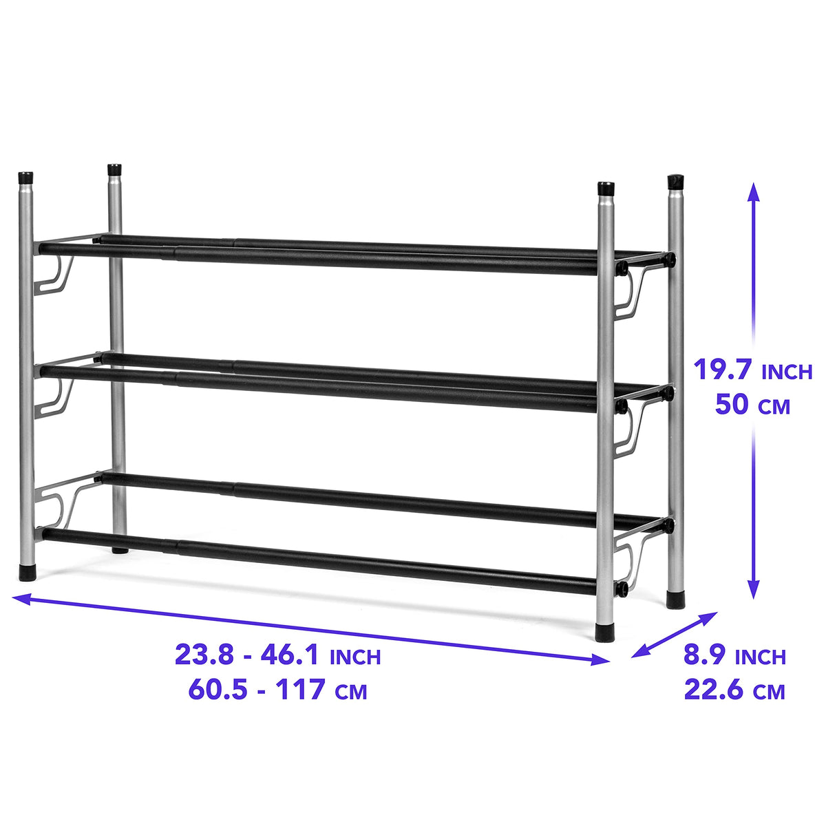 USTECH 3 Tier Adjustable, Expandable Metal Shoe Rack Storage Organizer for Kids and Adults | Portable, Large