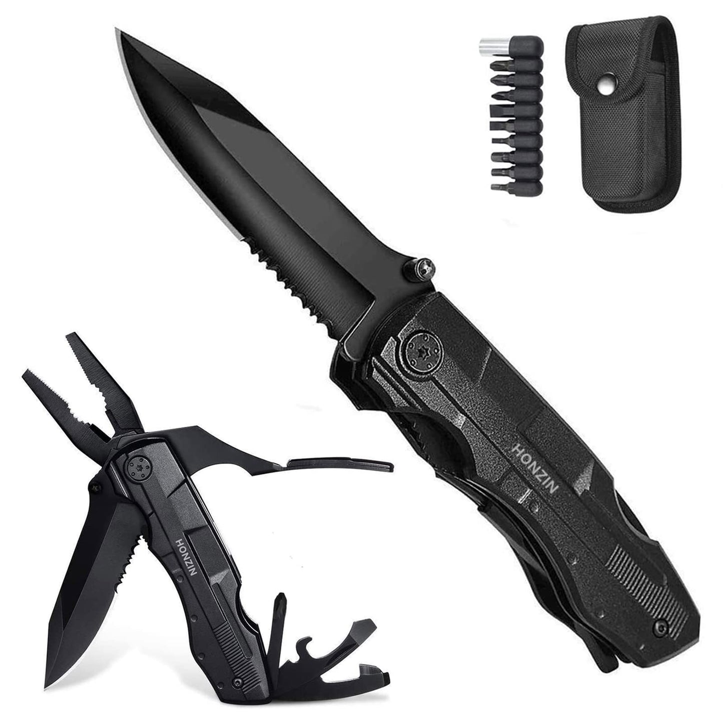 HONZIN Multitools Pliers, Foldable Multi-Purpose Stainless Steel Multifunctional Pliers Multitool with Nylon Pouch, Bottle Opener, Screwdriver, Ideal