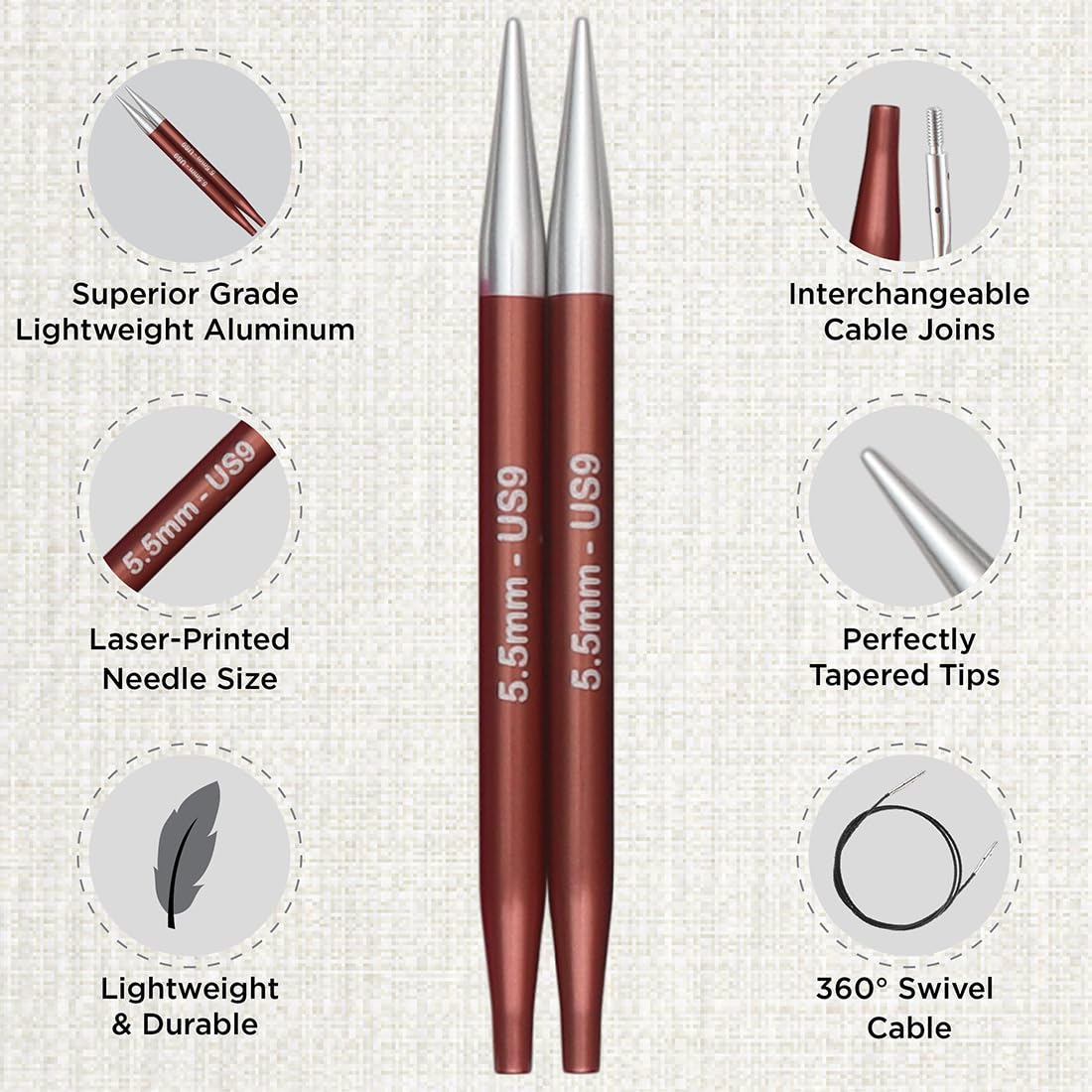 KnitPro Interchangeable Circular Knitting Needle Tips Deluxe Set, Zing, 3.50-8.00mm, 26-47424