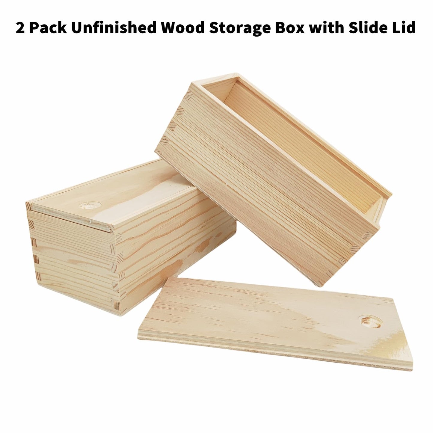 Anktily 2 Pack Unfinished Wood Storage Box with Slide Lid, Blank Natural Wood Box Case Container for Jewellery, DIY Arts & Crafts Hobbies (20x10x8cm)