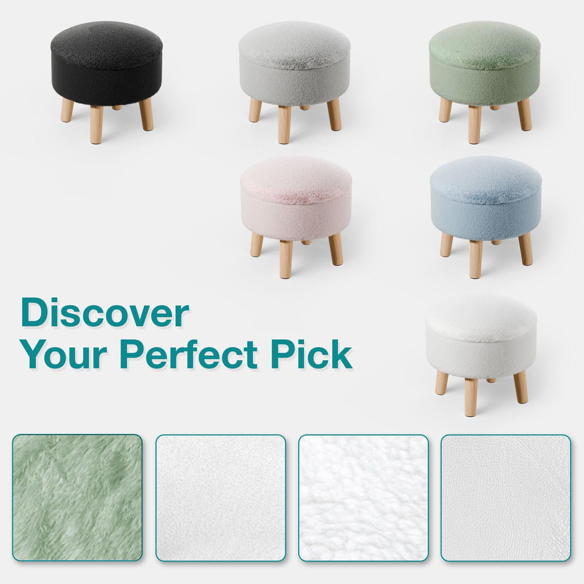 BRIAN & DANY Footstool with Storage, Small Storage Ottoman, Faux Fur Round Stool with Lid, Foot Stool with Legs for Living Room Entryway, Green