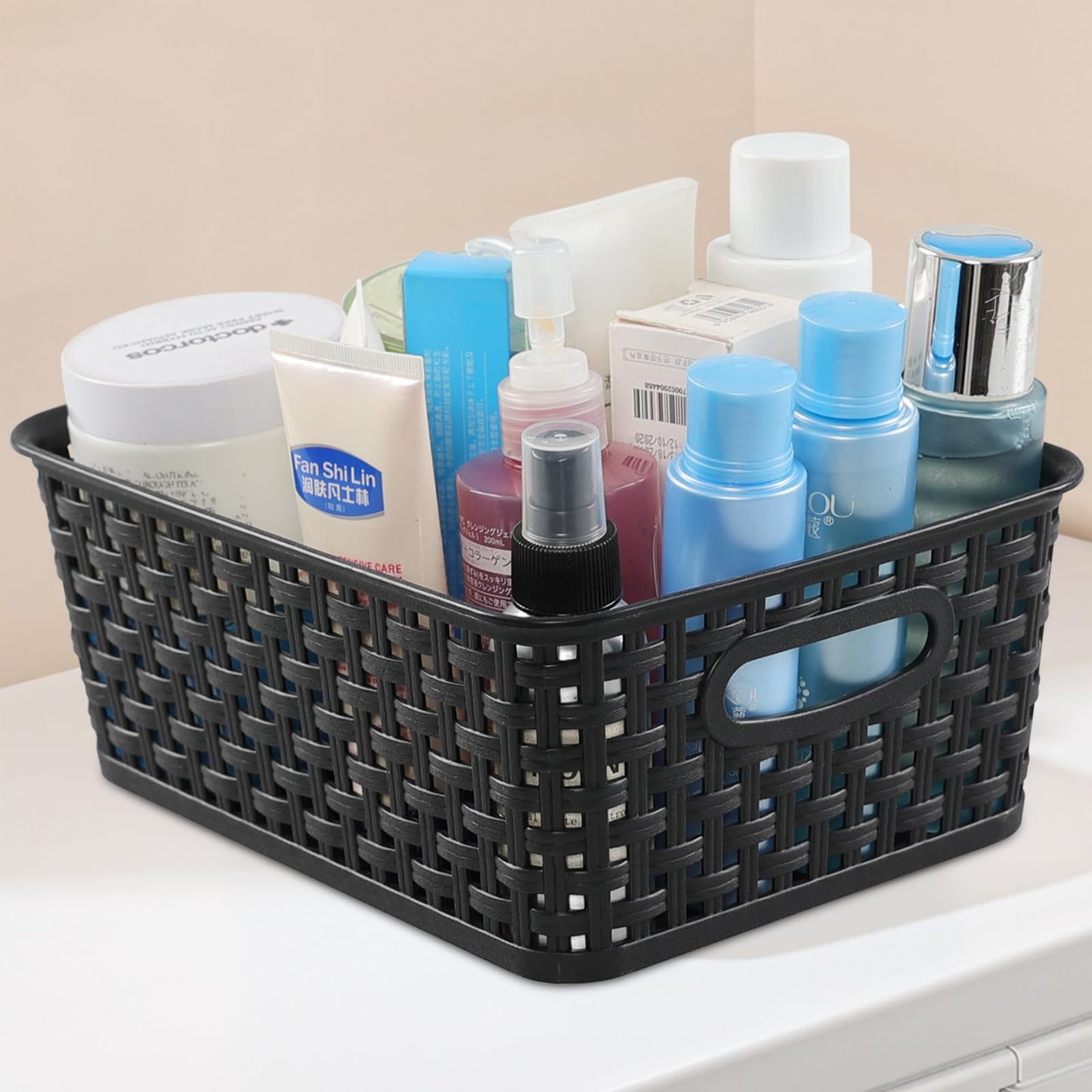 Sandmovie Plastic Woven Storage Baskets, Black, 6 Packs