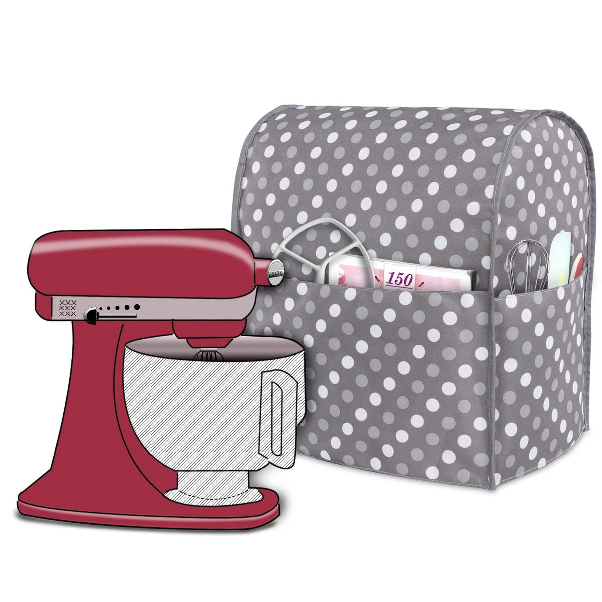 Luxja Dust Cover for KitchenAid Pastry Processor and Additional Accessories (Suitable for 4.3 Litre and 4.8 Litre KitchenAid Dough Processor), Grey