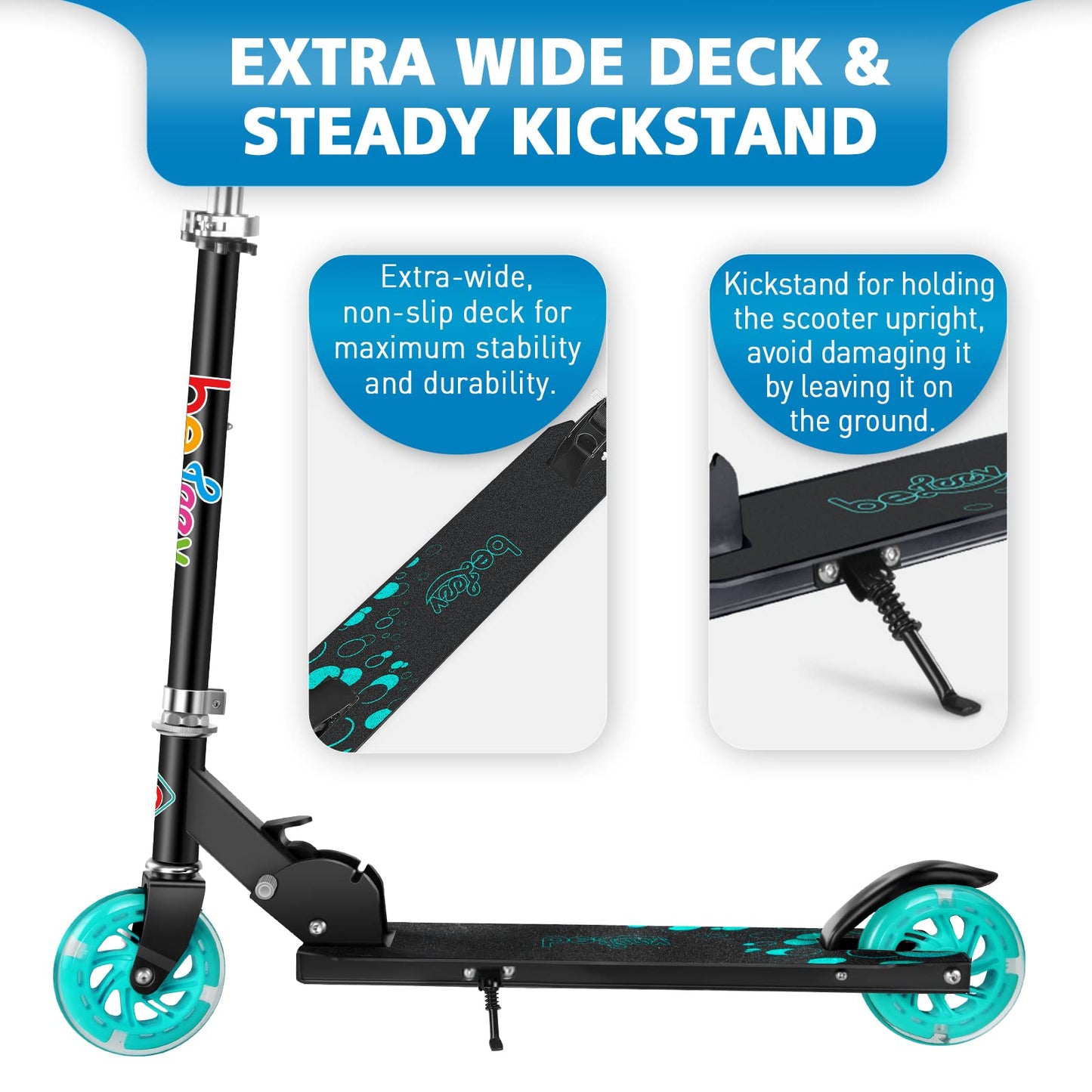 BELEEV V1 Scooter for Kids, 2 Wheels Folding Kick Scooter for Children Girl and Boys, 3 Adjustable Height, Flashing Light up Wheels, Lightweight