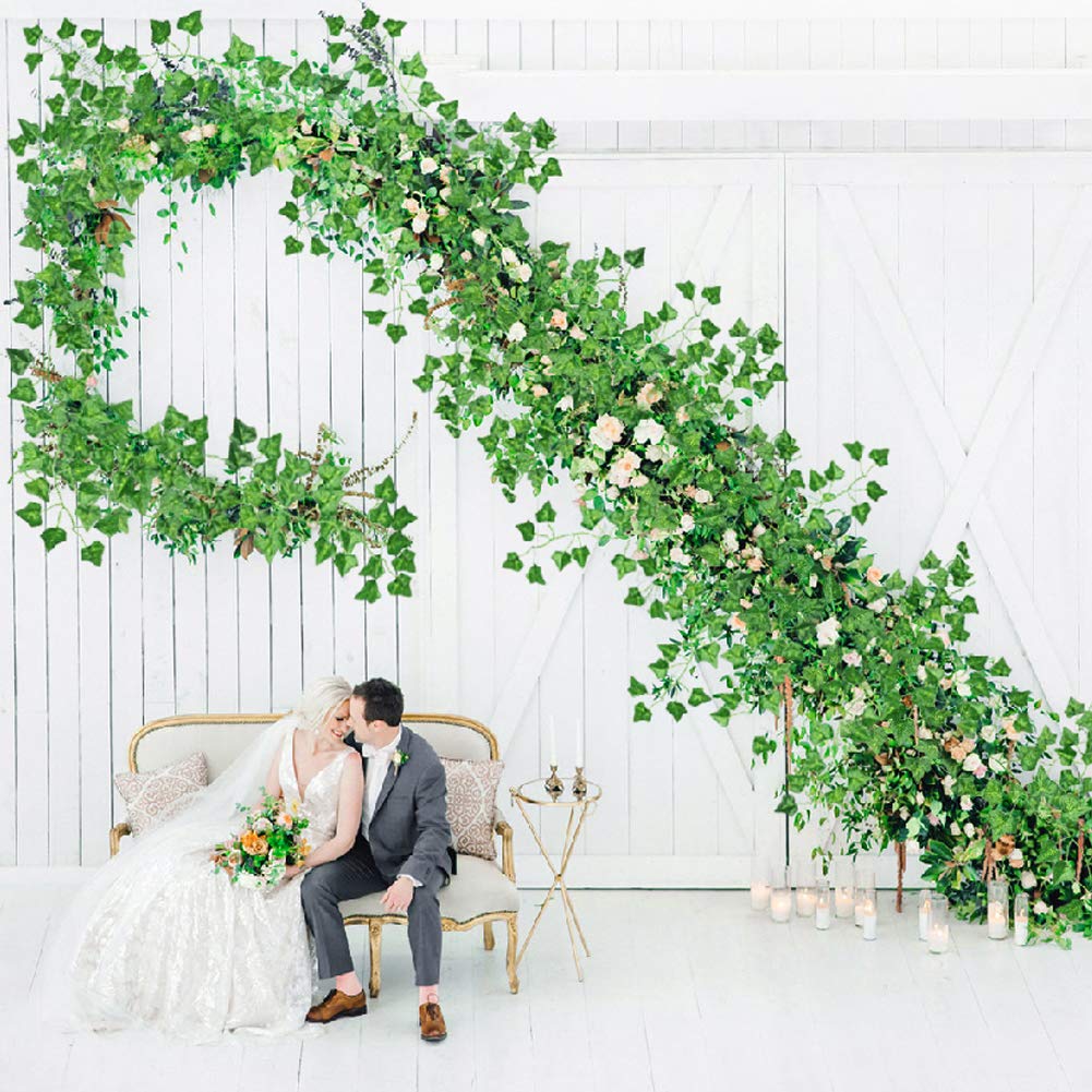 CQURE 60Pcs 420FT Artificial Ivy Garland,Fake Vines for Room Decor Fake Ivy UV Resistant Green Leaves Fake Plants Hanging Vines for Wedding Party