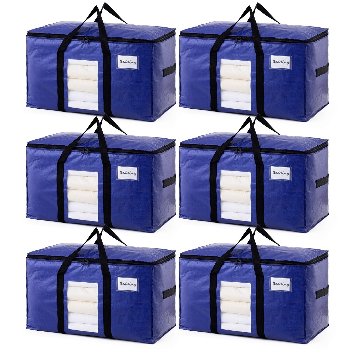 TAILI Moving Bags Extra Large Heavy Duty, Clear Window, 6 Pack Deep Blue