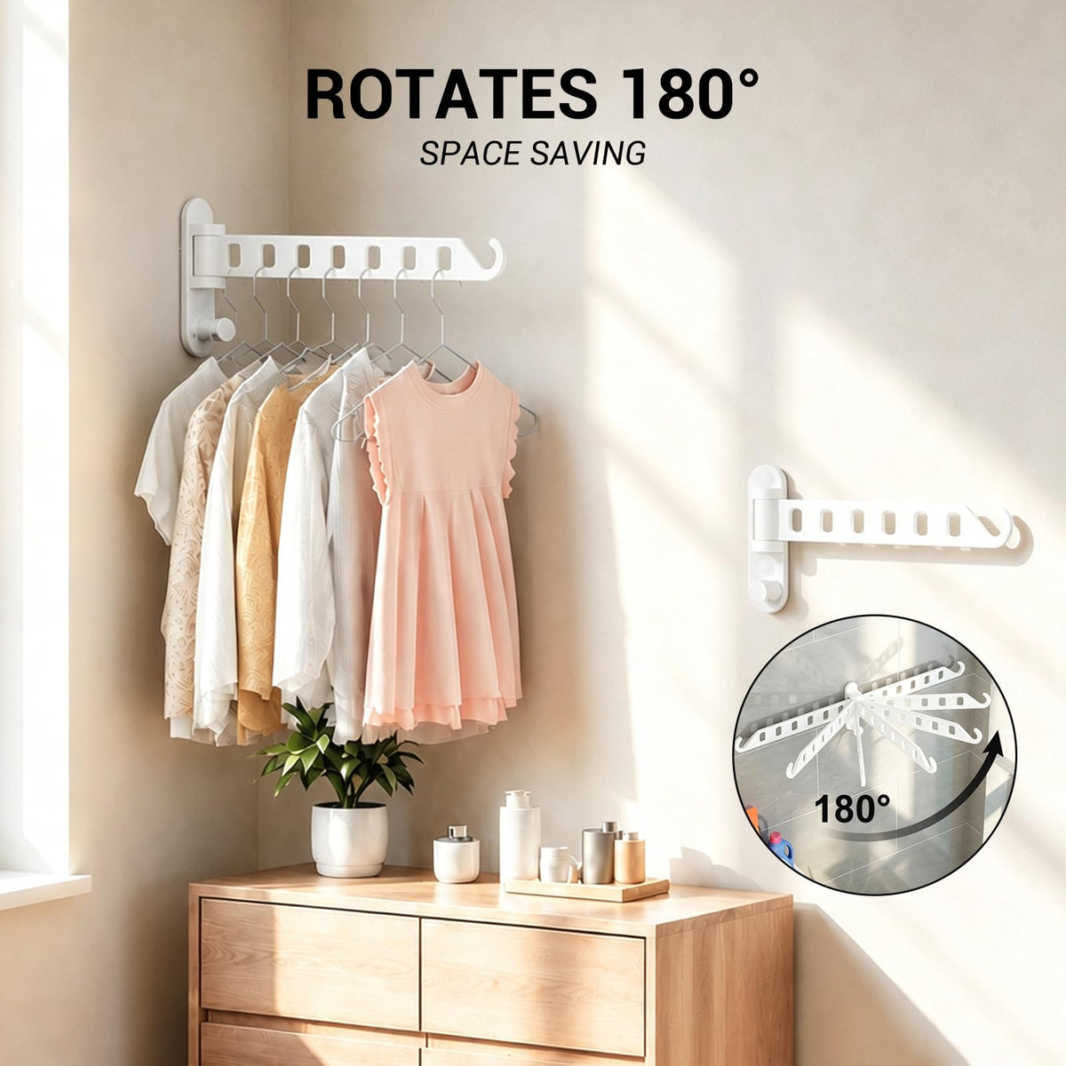 JOOM Wall Mounted Drying Rack, Foldable 180° Rotating Clothes Airer,White