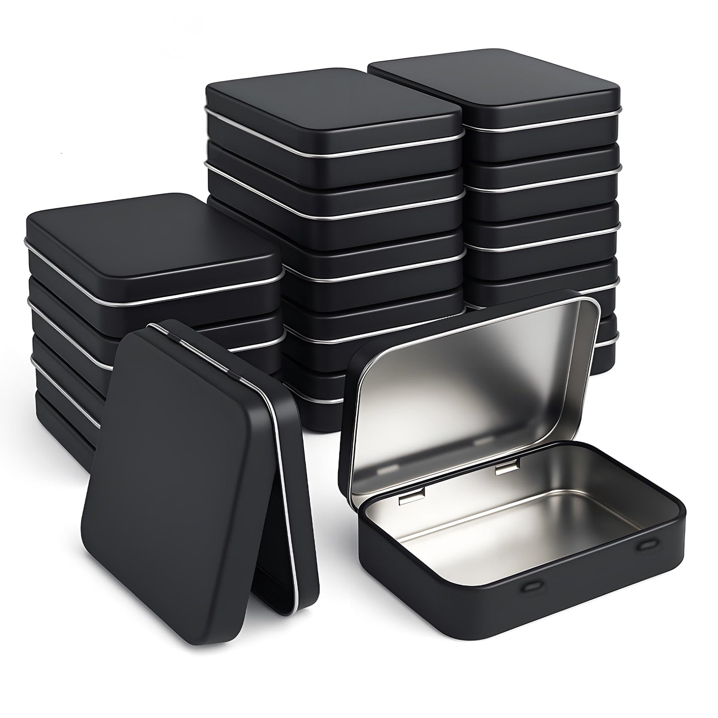 Forever bene 20 Small Metal Tins with Hinged Lids, 20 Pieces, Black, each piece measures 9,5 × 6 × 2,2 cm